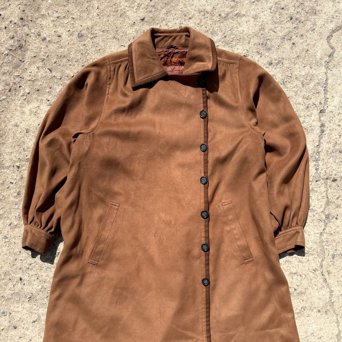 (M) 90s 재팬 입생로랑 레이디 브라운 싱글 버튼 스웨이드 코트 상품이미지2