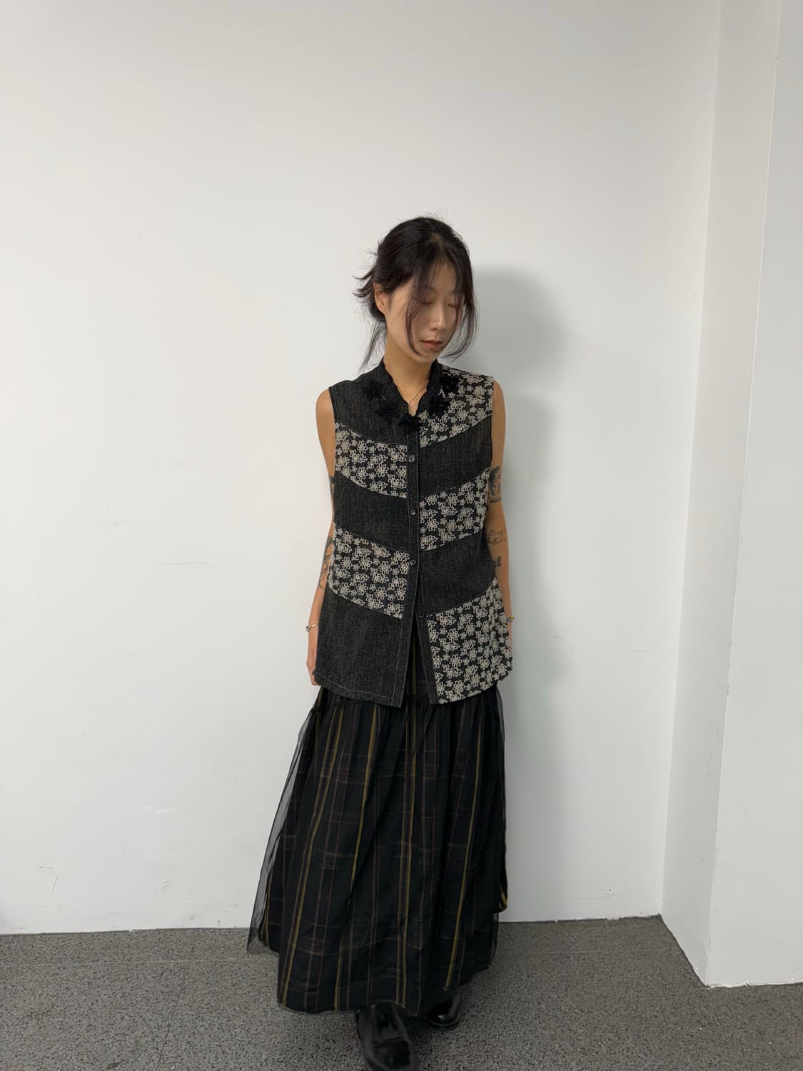 vintage oriental floral patchwork vest   상품이미지2