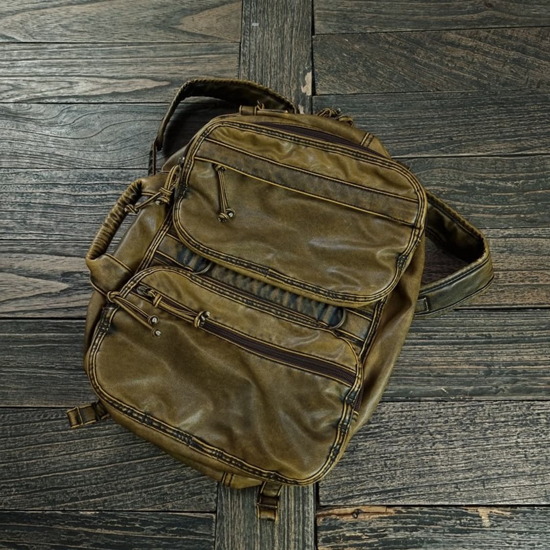 [일본빈티지] 비건 레더 워시드 가죽 투웨이 백팩 M18969 상품이미지1