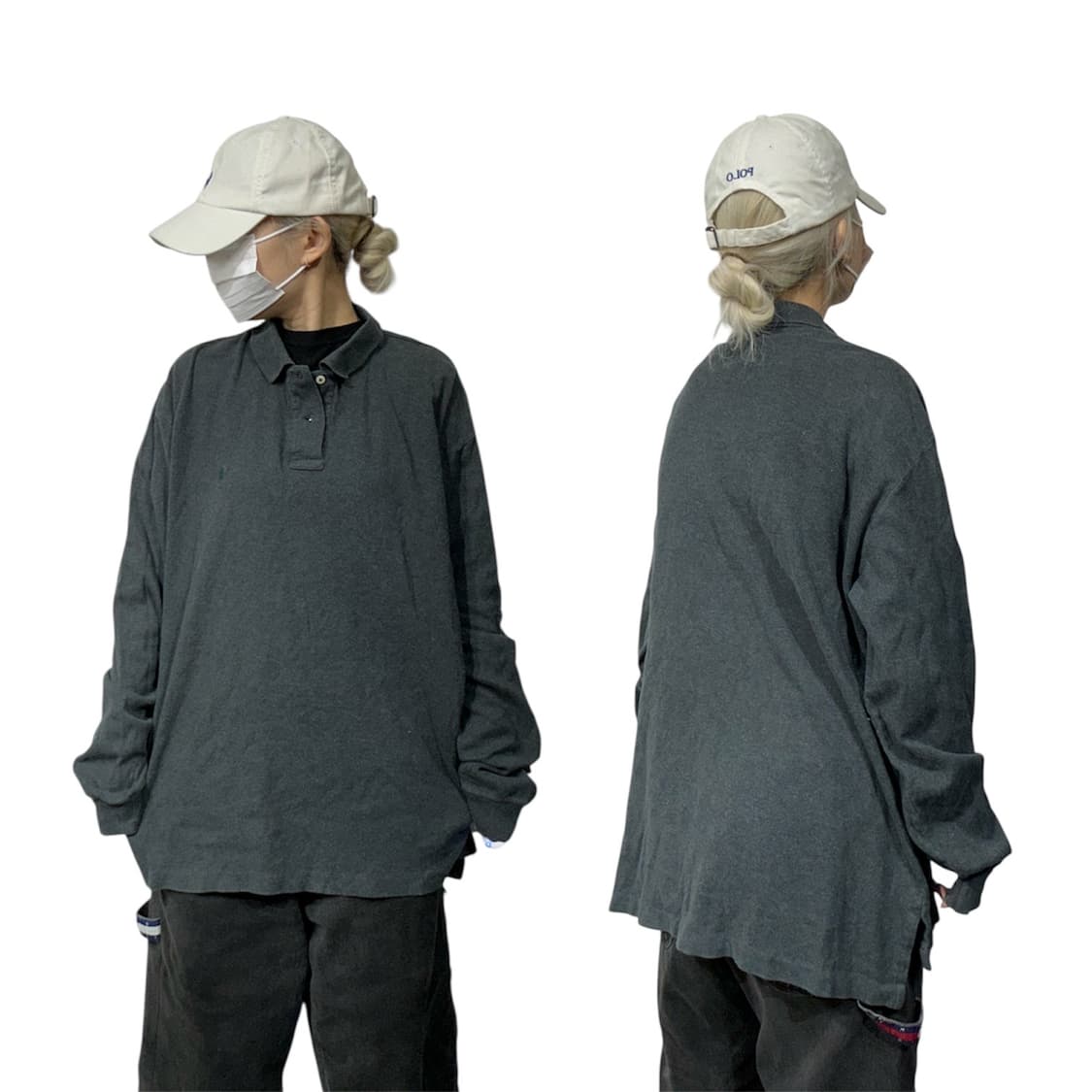 폴로 랄프 로렌 차콜 오버핏 카라 긴팔티 XL 상품이미지1