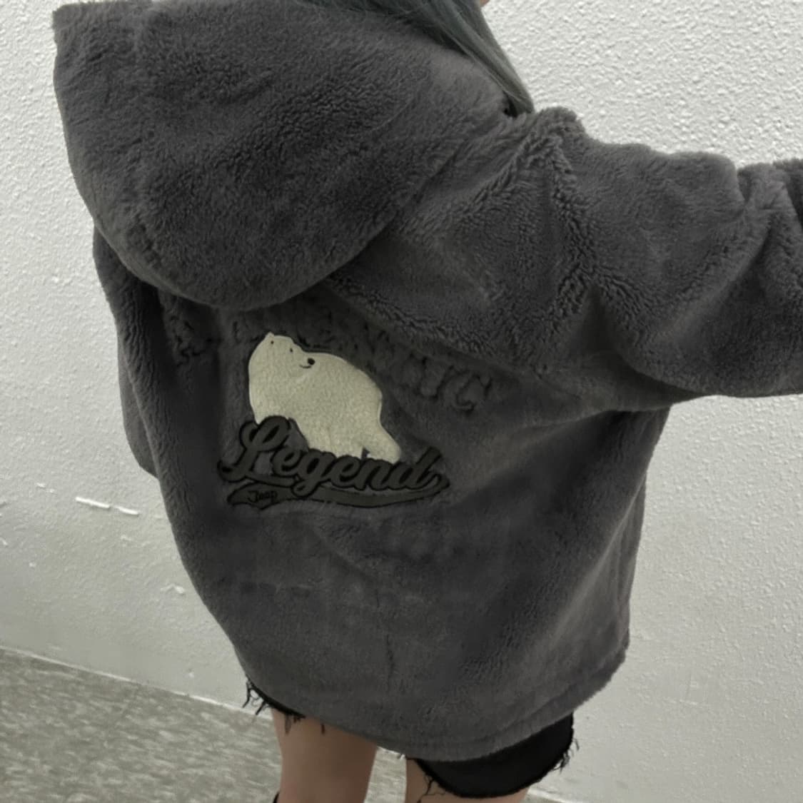 지프 곰돌이 패치로고 차콜 후리스 후드집업 S 상품이미지4