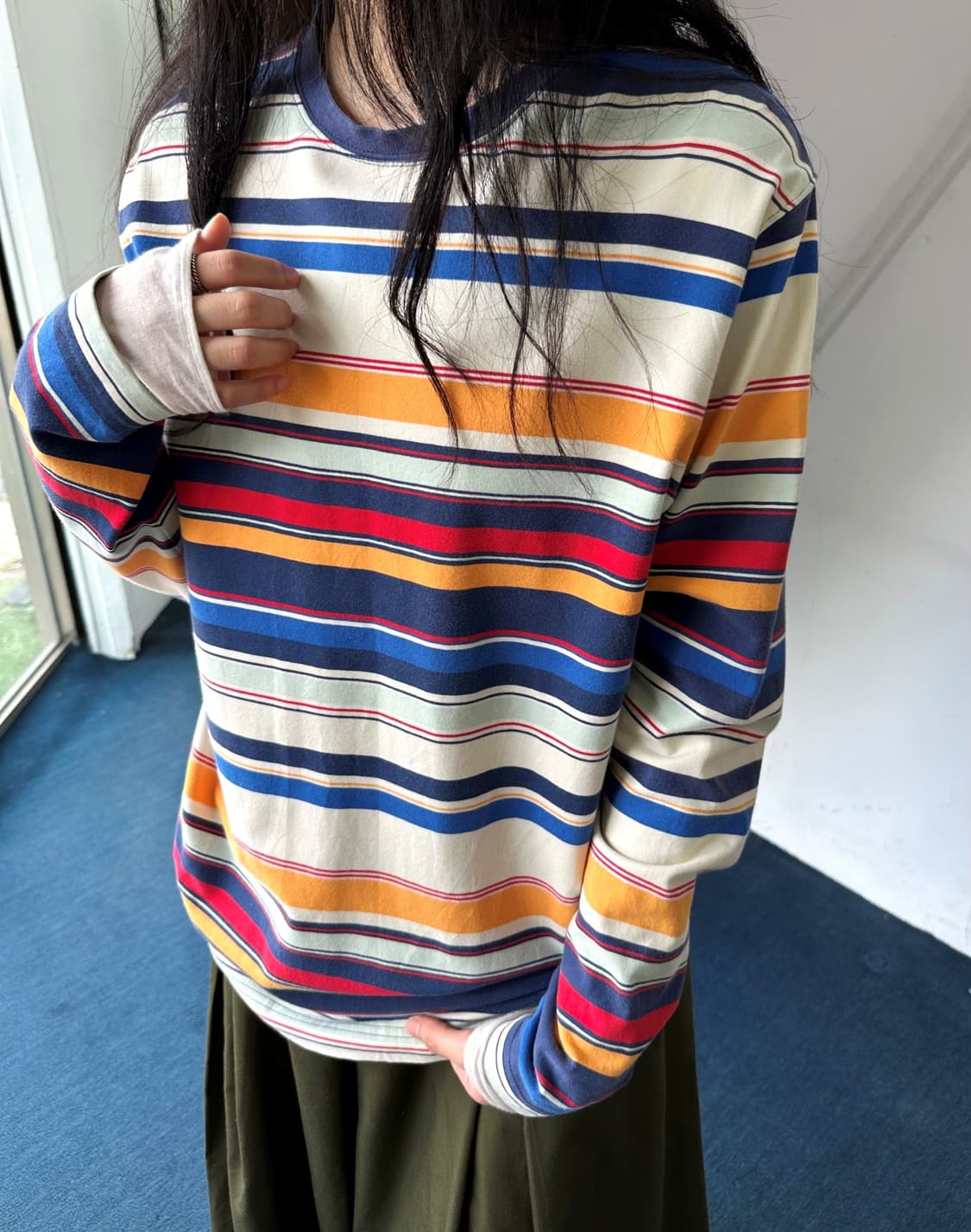 Stretched fabric multi stripe L/S top 상품이미지8