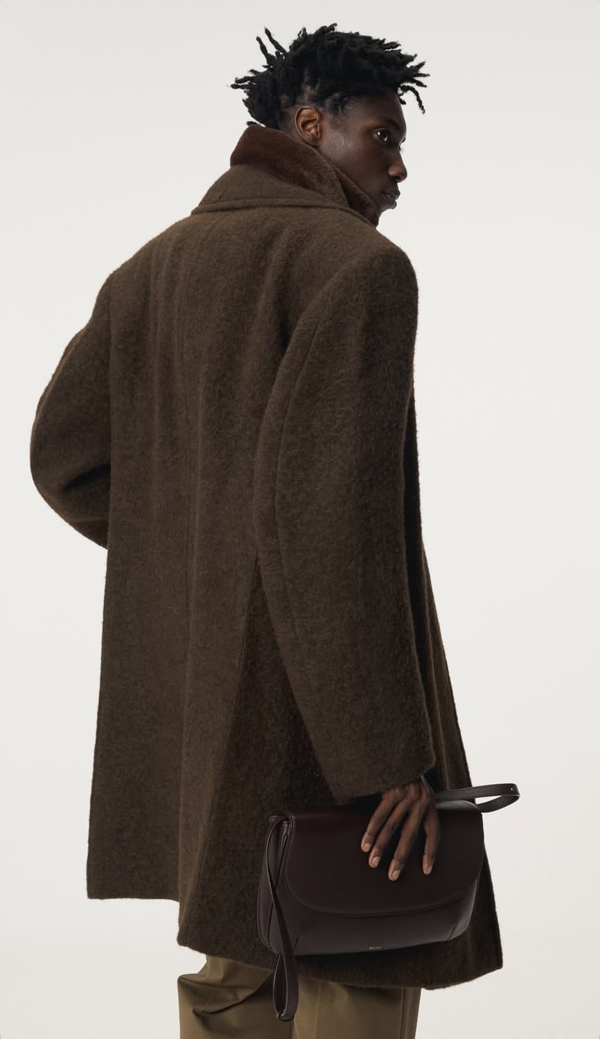 렉토 25FW 울 헤어리 더블 코트 브라운 상품이미지5