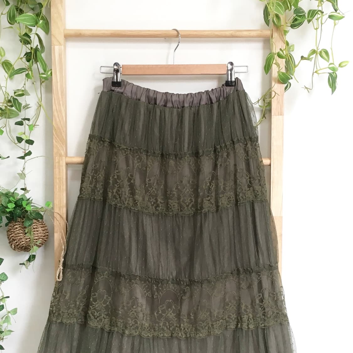 AXES FEMME 엑시즈팜/ 레이스 캉캉 롱 스커트 카키롱스커트 상품이미지2