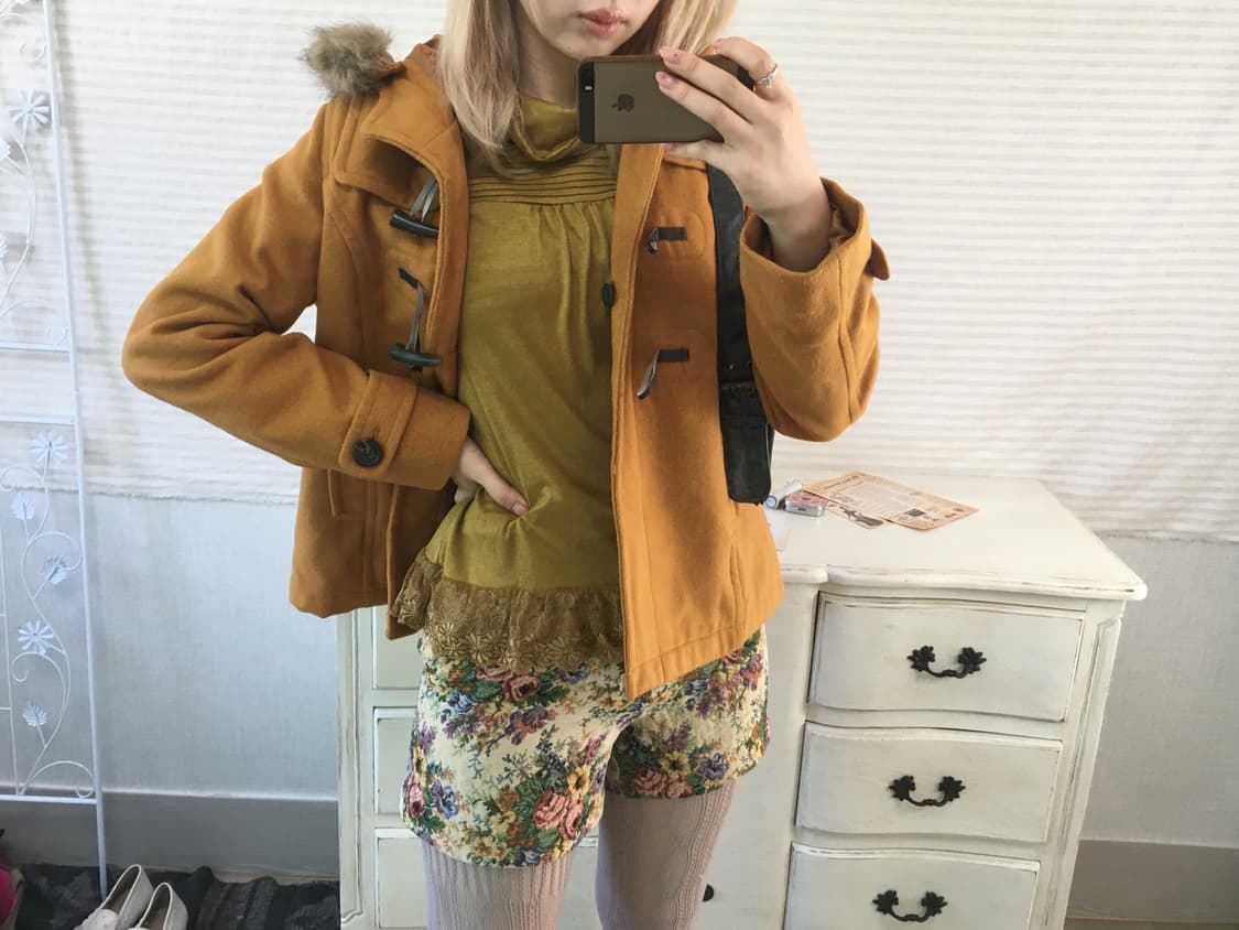 earth music 머스타드 후드 퍼 더플하프코트 상품이미지4