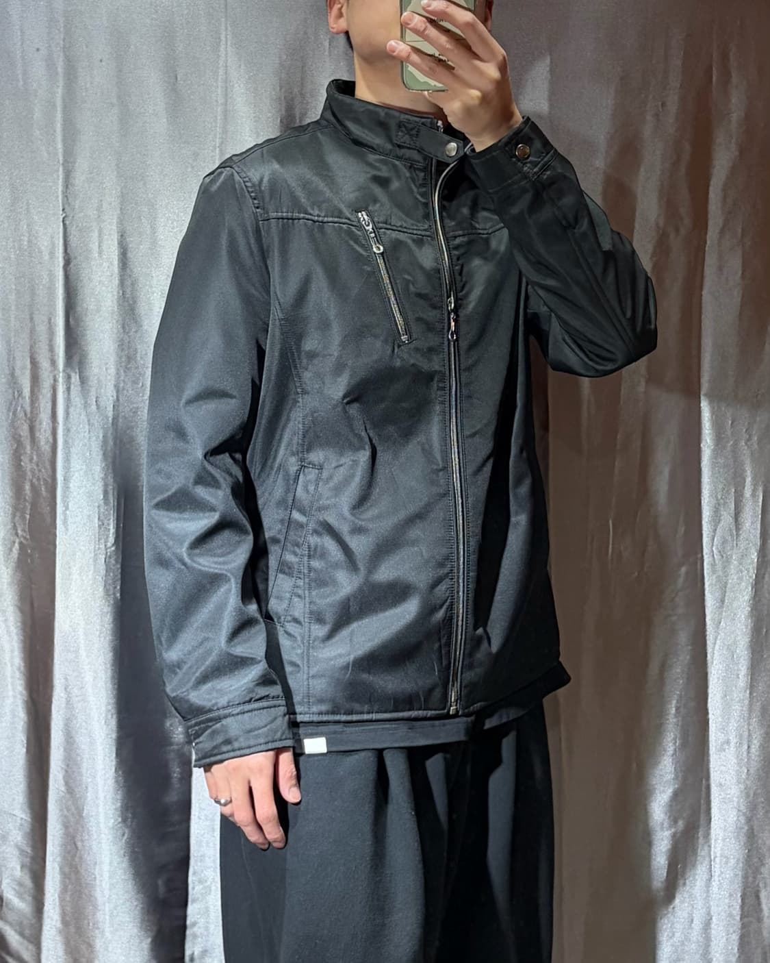 L Japan 사선포켓 절개 나일론 블루종 상품이미지1