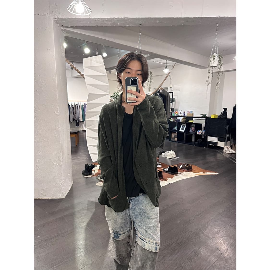 코모리 17aw 니트 가디건 그린 상품이미지4