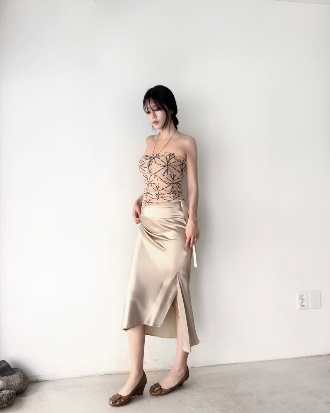 Pine needle tube top / beige 상품이미지1