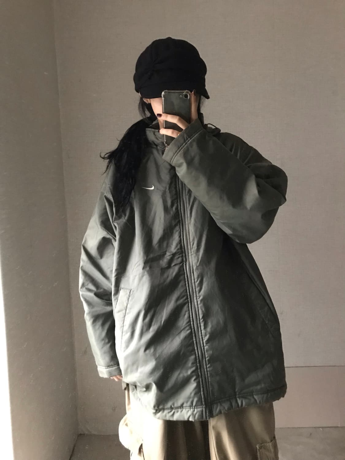 나이키 00s 카키 빅로고 패딩 상품이미지2