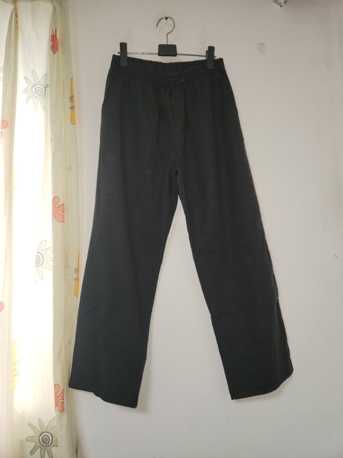 검정색 와이드 팬츠 허리 밴딩 바지F(32~34) 상품이미지1