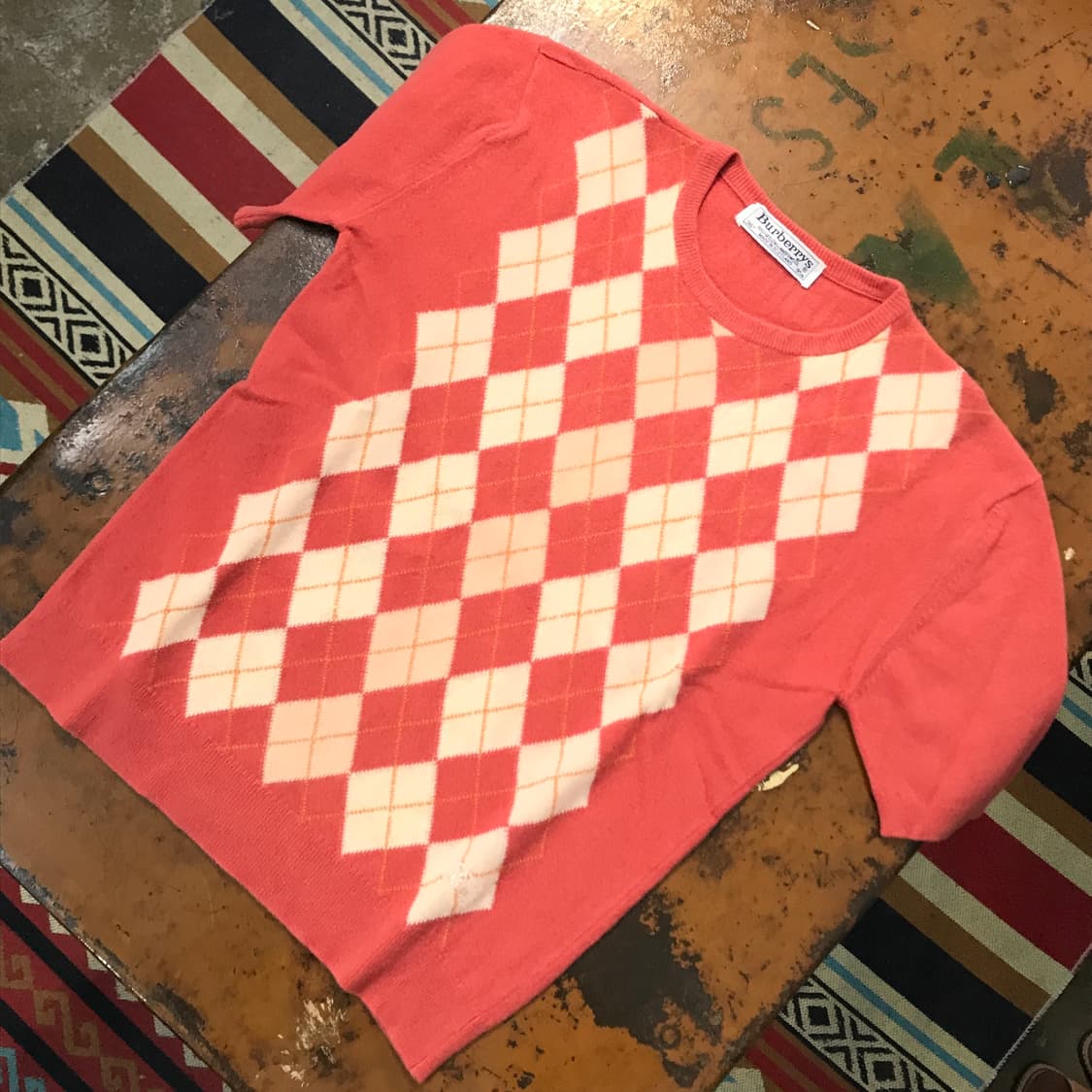 버버리 톤다운 오렌지 아가일 패턴 반팔 울 니트 여성 55  상품이미지2