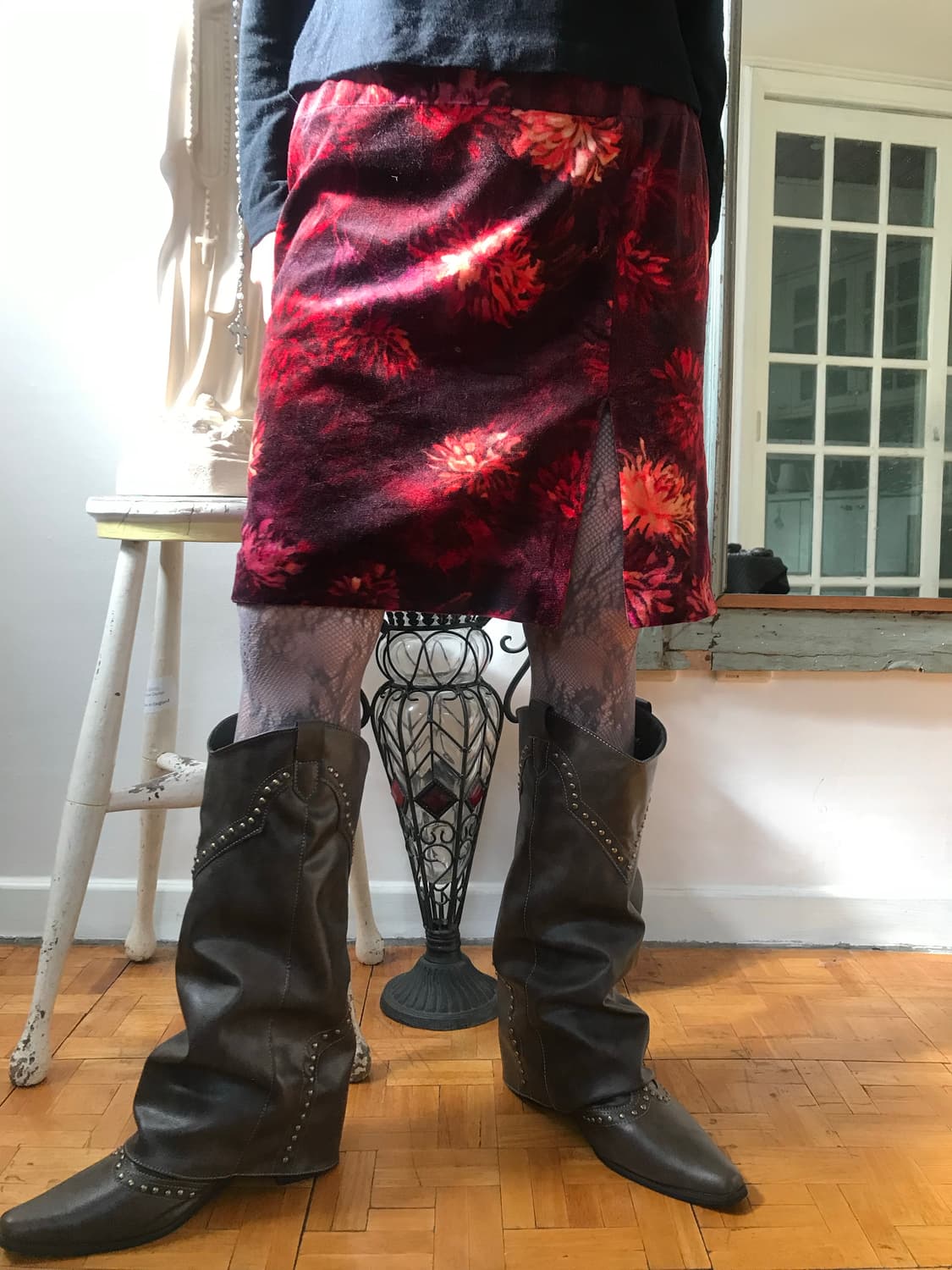 vintage velvet pattern skirt (26inch) 상품이미지3