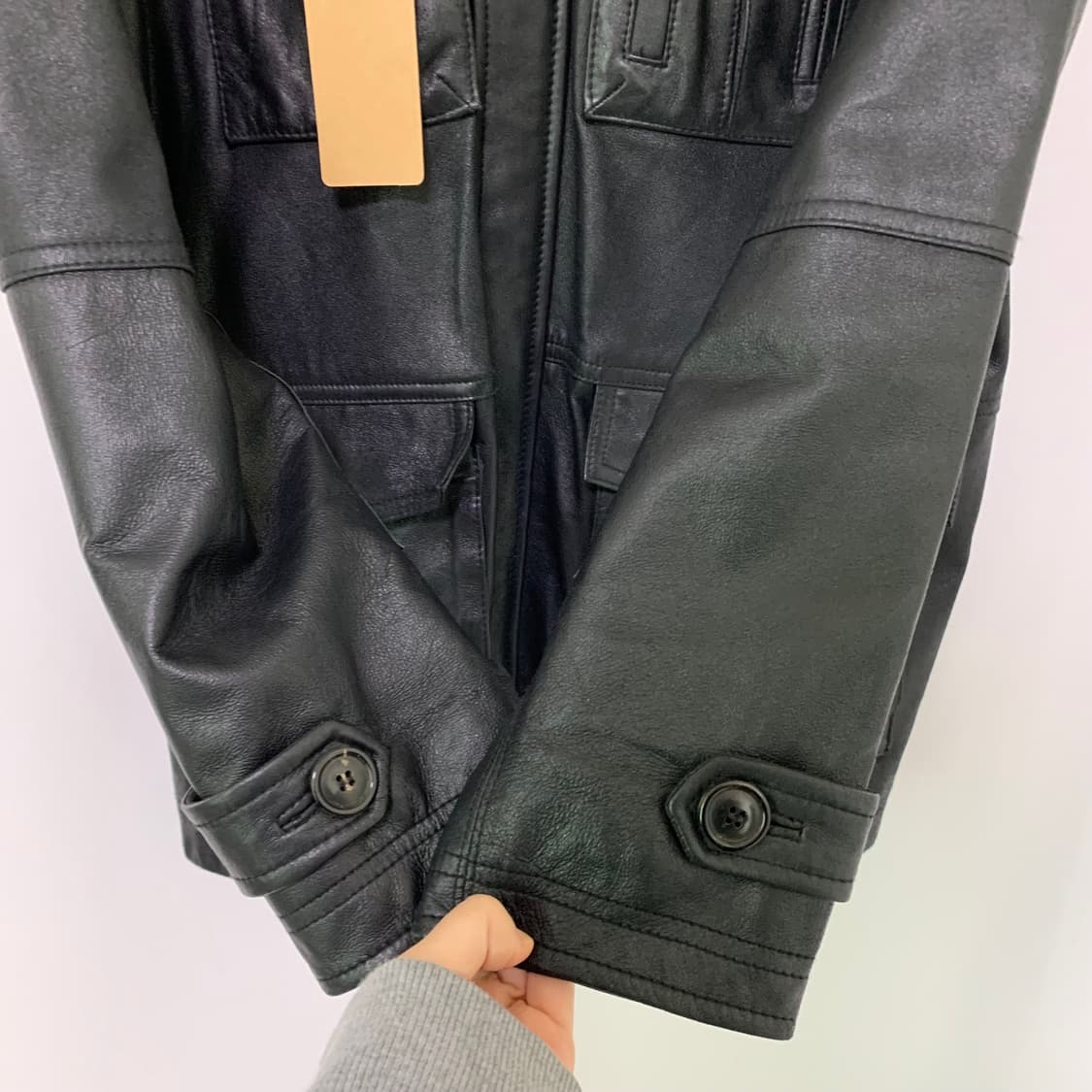 빈티지 양가죽 리얼레더 포켓 사파리 자켓 블랙 105 남녀공용 상품이미지10