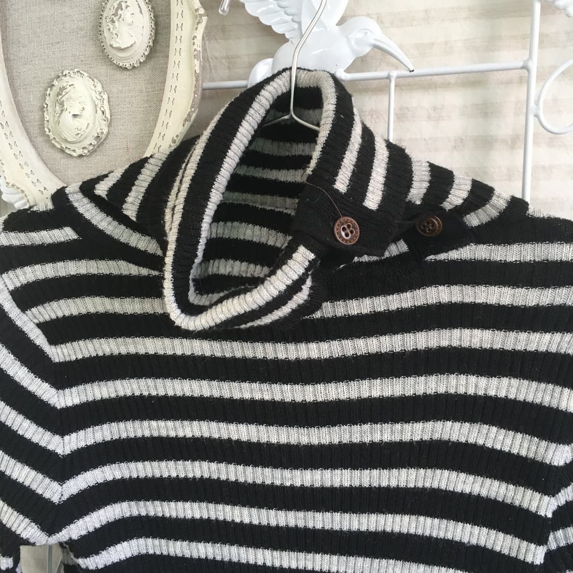 jpn vintage black stripe button pullover 상품이미지2