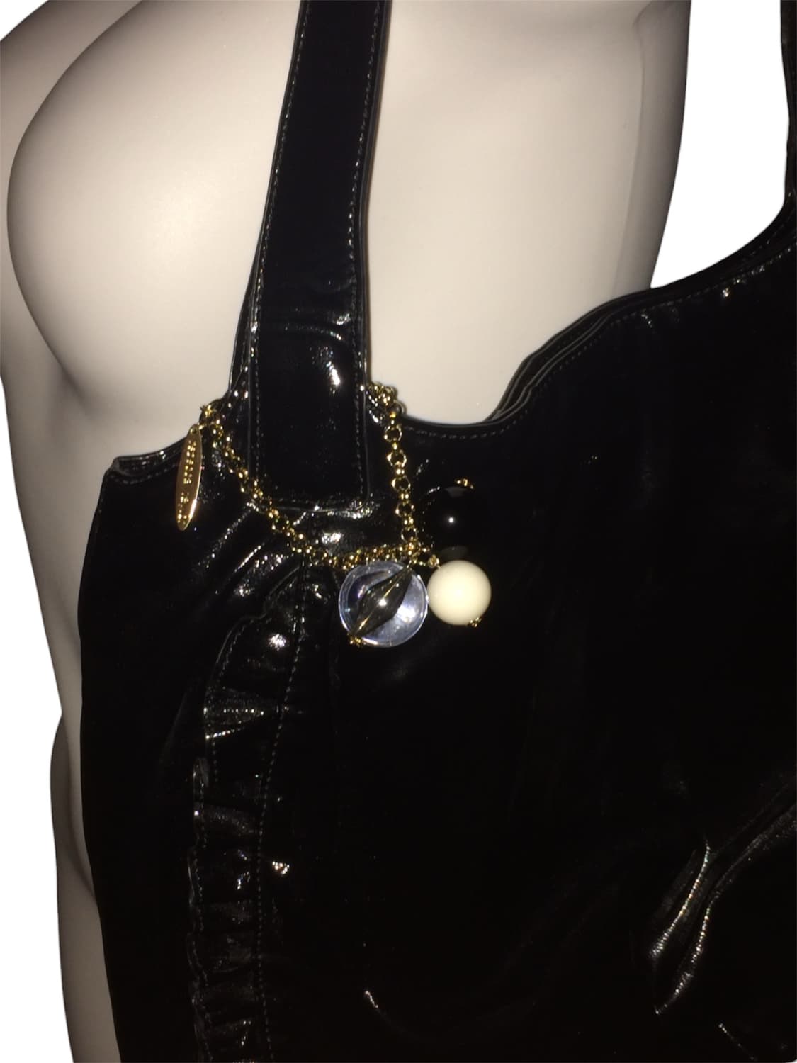 y2k 레더 프릴 숄더백 참 포함 상품이미지2