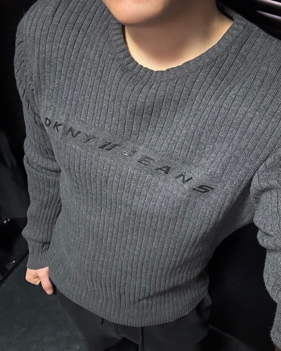 DKNY 도나카란 차콜 회색 쥐색 골지 니트 티 블랙 고스 펑크 락시크 상품이미지1