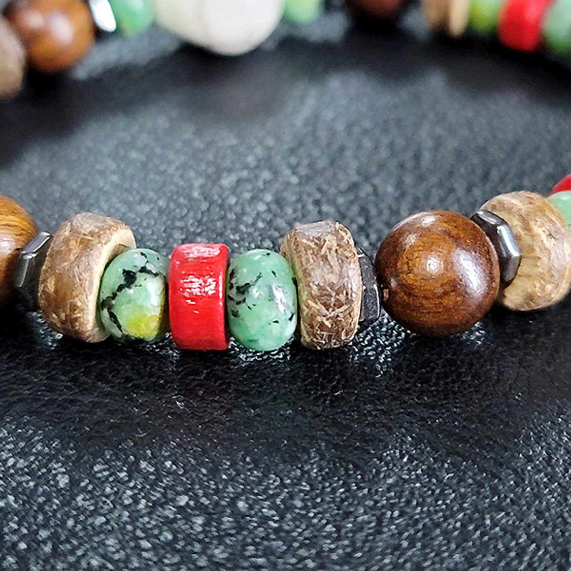 Mossar 로즈우드 8mm 남자 빈티지 비즈 나무 해골 원석 팔찌 상품이미지4