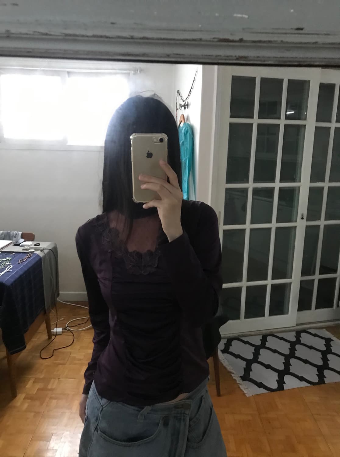 vintage purple lace shirring top 상품이미지3