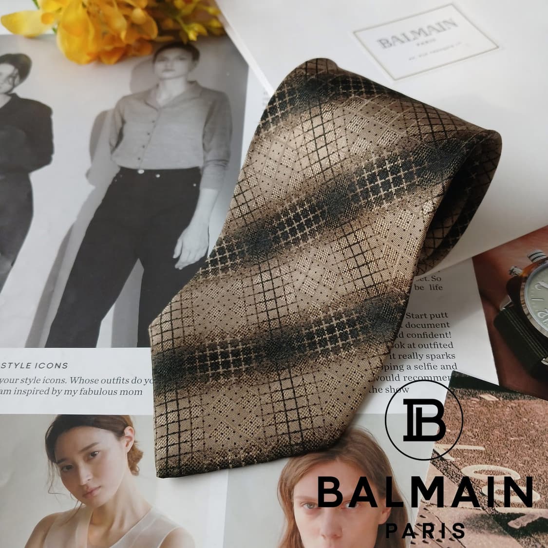 발망 실크 브라운 체크 패턴 넥타이 9.3cm A+등급 A19255
 상품이미지2