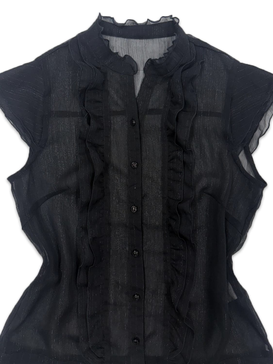 빈티지 블랙 시스루 프릴 반팔 블라우스 상품이미지3