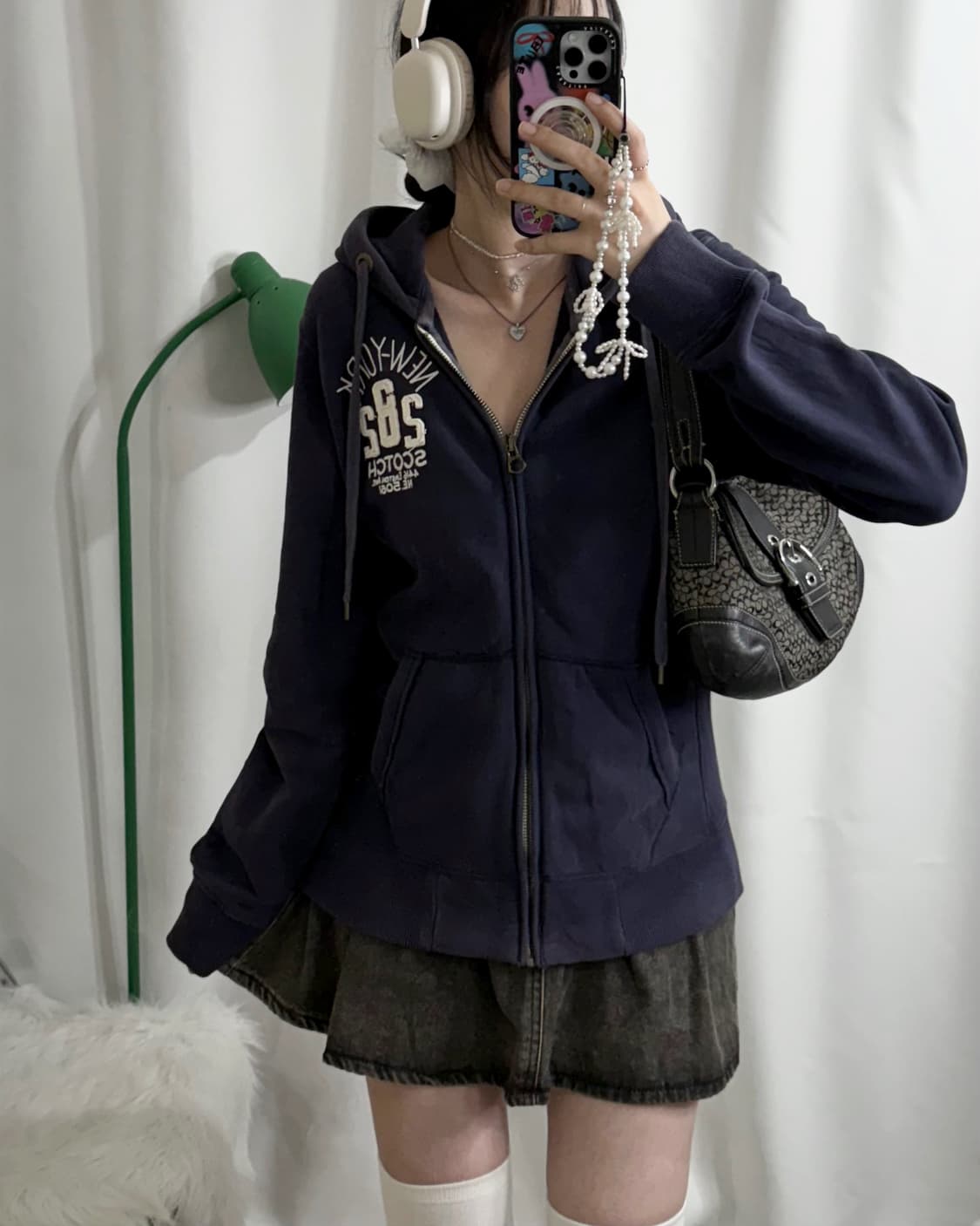 네이비 오버핏 레터링 후드 집업 상품이미지1