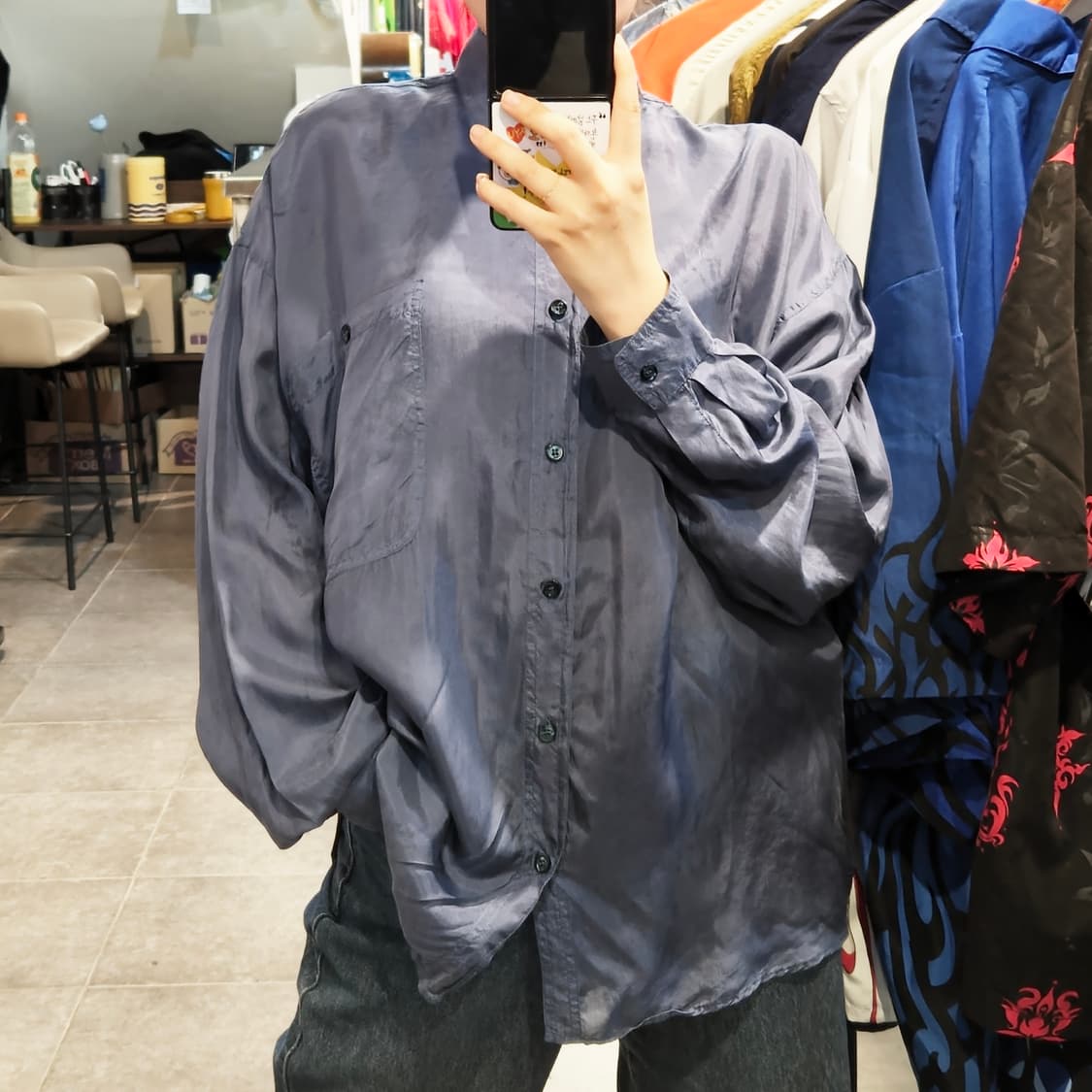 [NO.9] 그레이블루 실크셔츠 상품이미지1