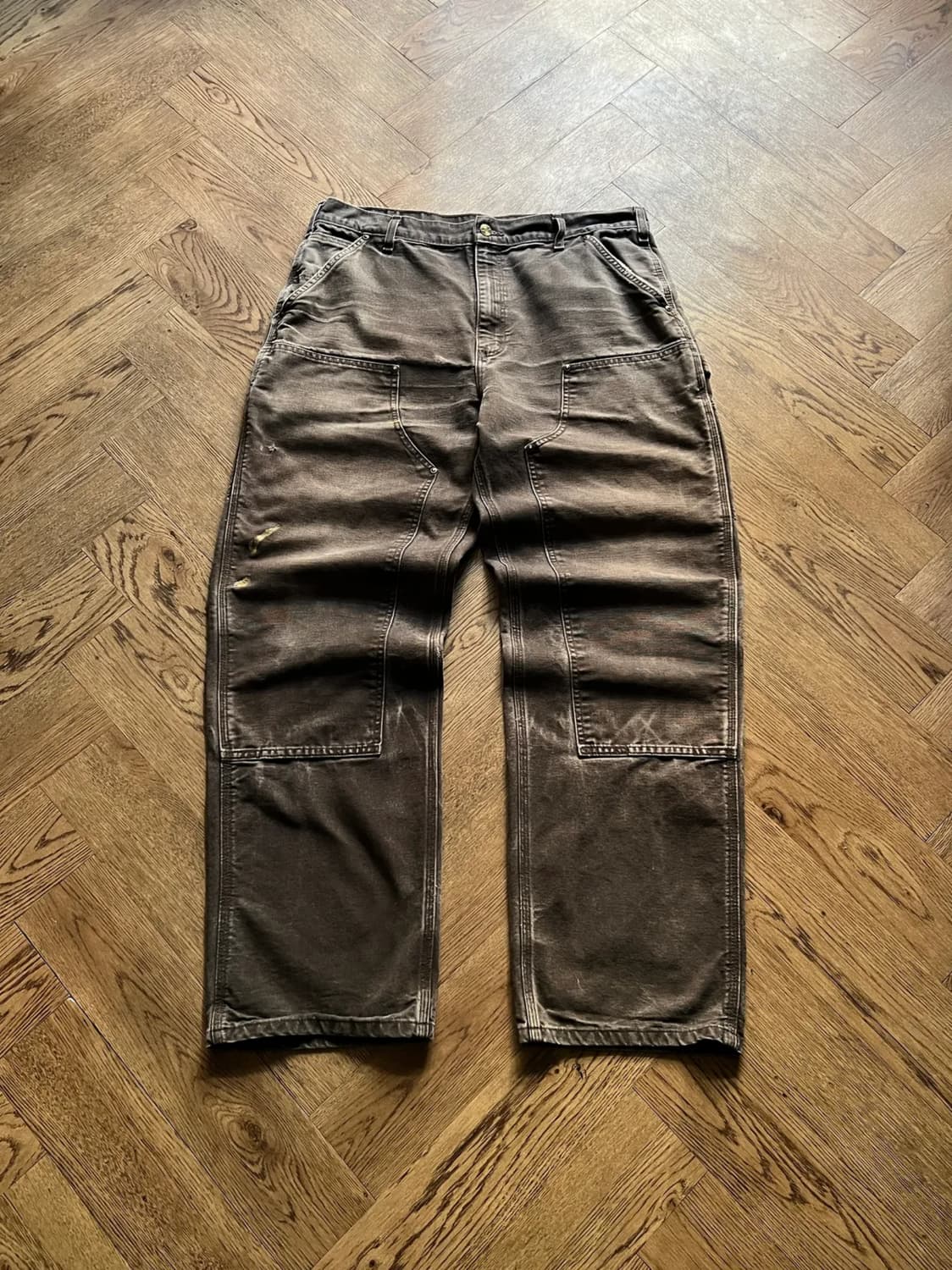 [36]칼하트 USA 하드 페이딩 다크브라운 더블니 워크 팬츠 상품이미지1