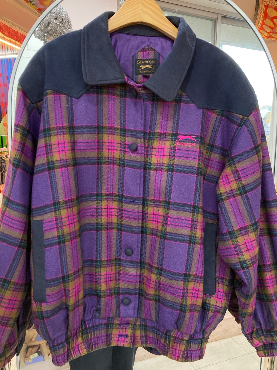 슬레진저 SLAZENGER 울 100% 퍼플 체크 자켓 상품이미지2