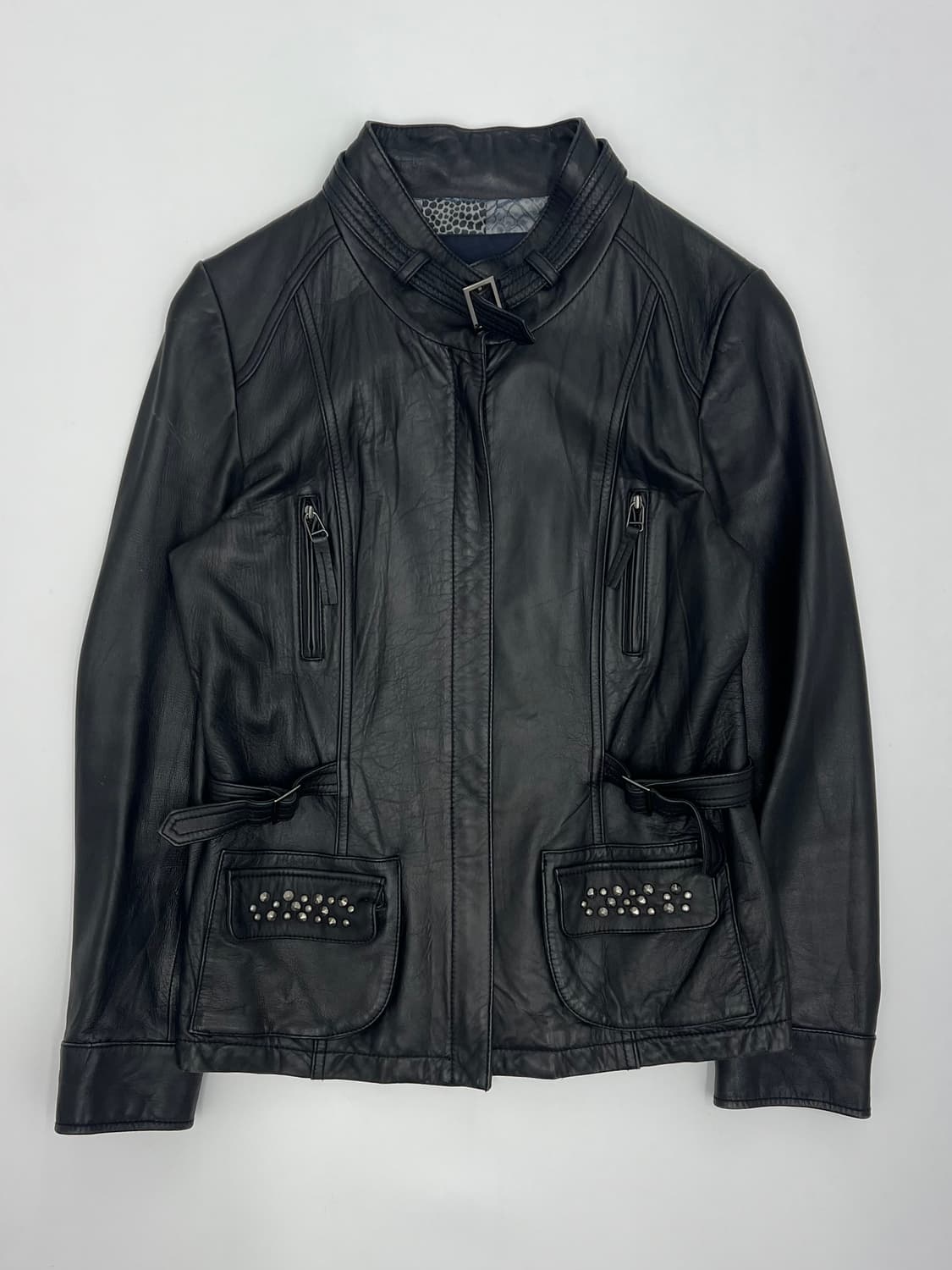 우먼 램스킨 비즈 디테일 레더 자켓 상품이미지1