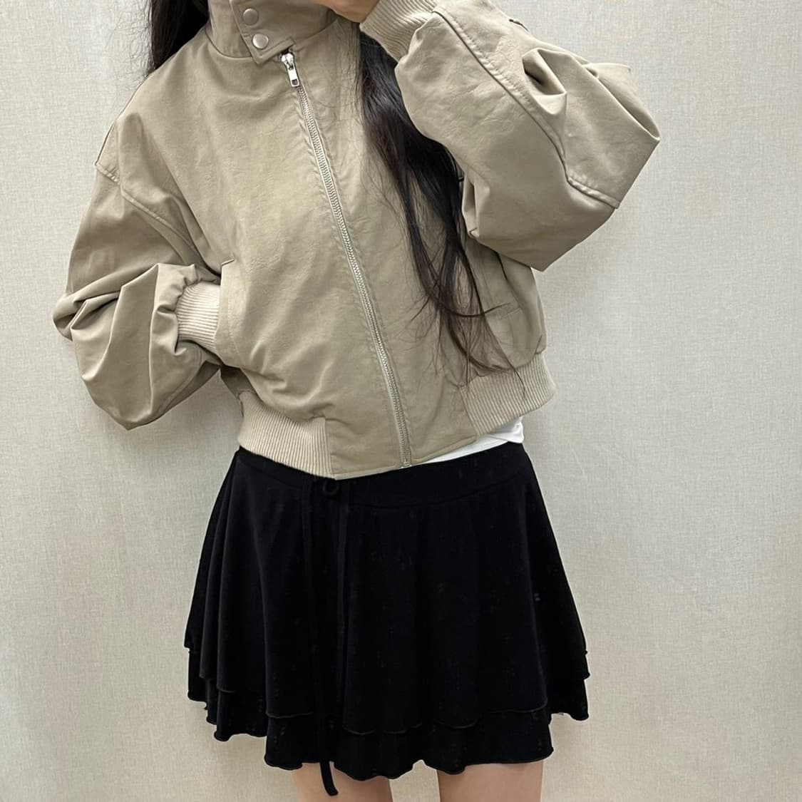빈티지 베이지 크롭 레더 자켓/#3624 상품이미지2
