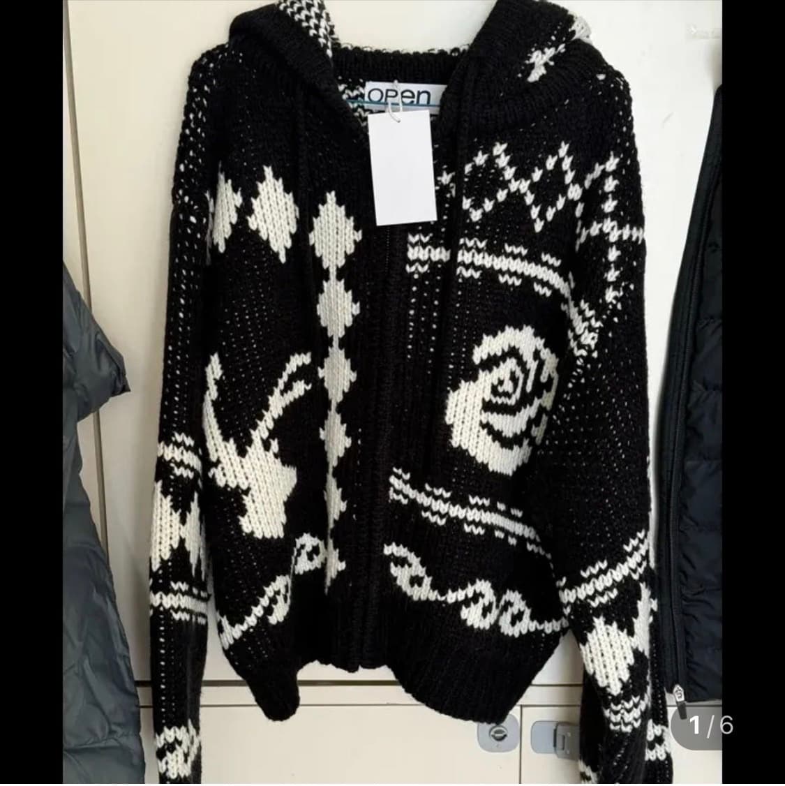 openyy 자카드 니트 후드집업 블랙 상품이미지1