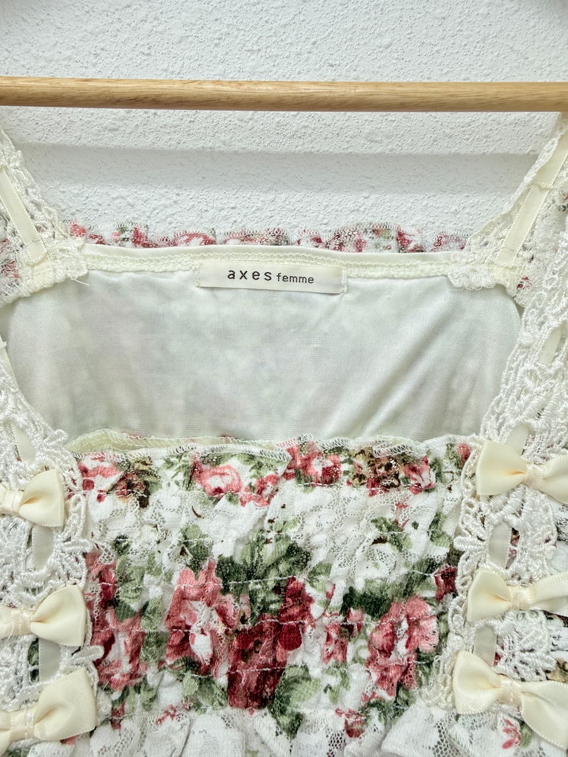 빈티지 Axes Femme 로즈 프릴 리본 슬리브리스 상품이미지5