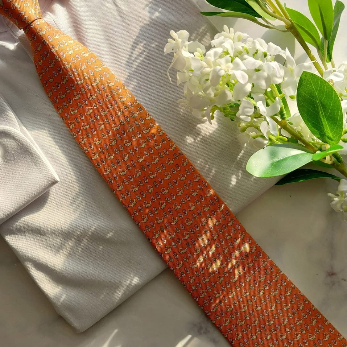 페라가모 실크 오렌지 플라워&크랩 넥타이 8.1cm A등급 K1505
 상품이미지6