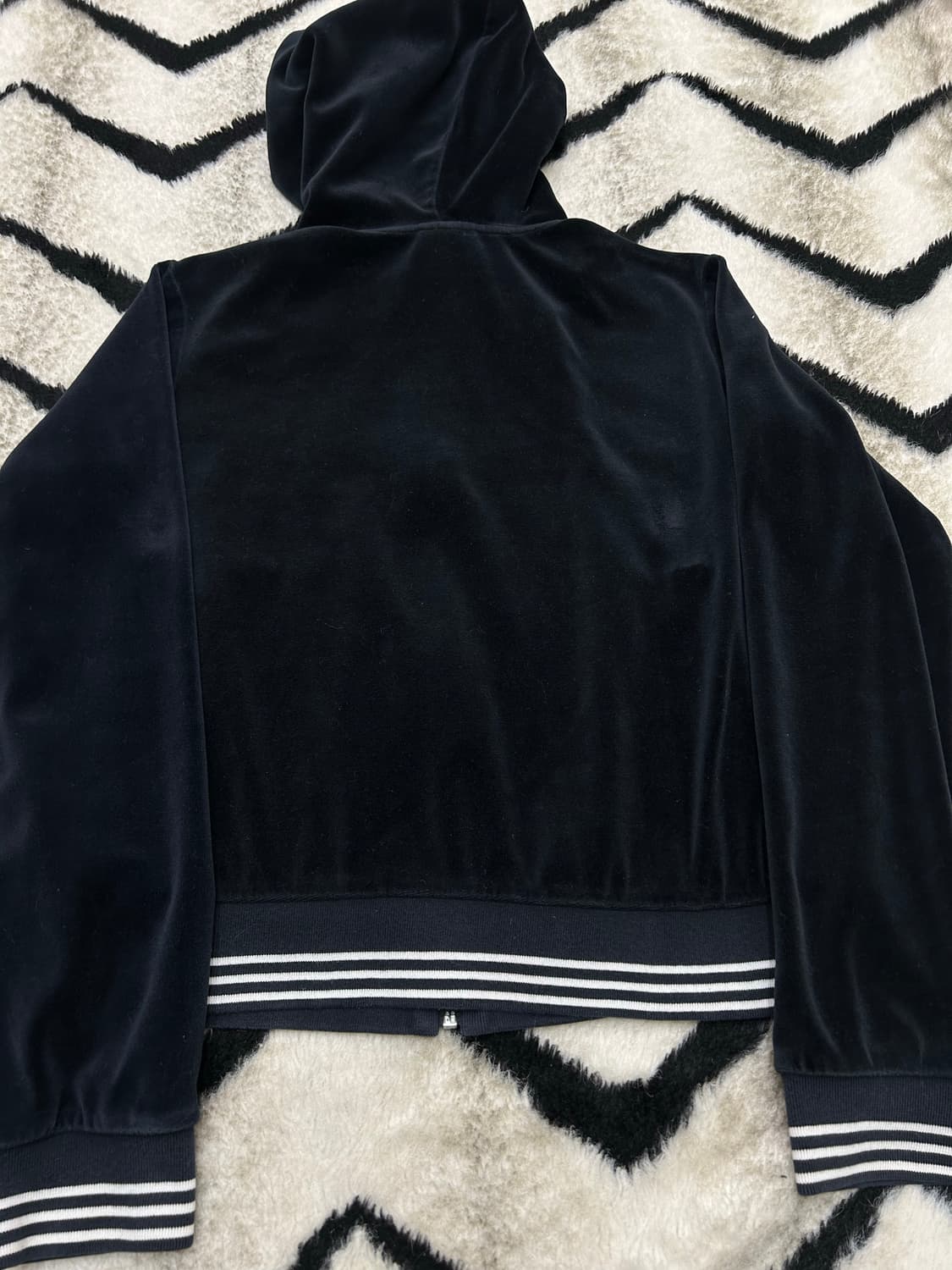 [M]아디다스 숏 벨루어 후드 져지/블랙 상품이미지4