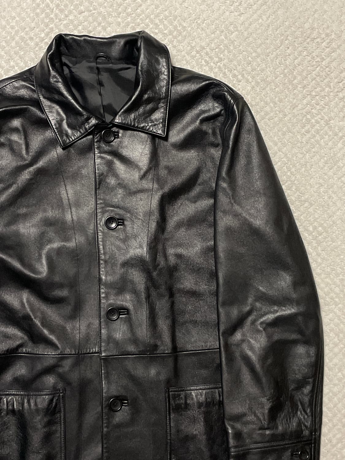 웨스턴 무드 램스킨 양가죽 4버튼 레더 카 코트 상품이미지3