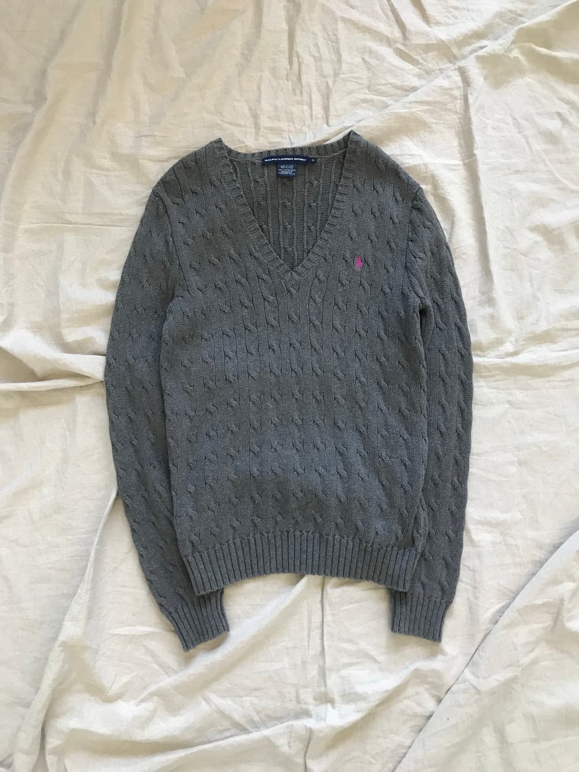 폴로 랄프로렌 포니로고 케이블 브이넥 니트 그레이 상품이미지5