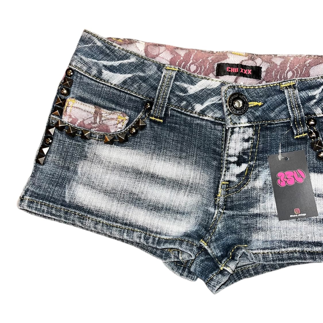 CHU XXX 츄엑스엑스엑스 스터드 레이스 데님 숏팬츠 갸루y2k 상품이미지2