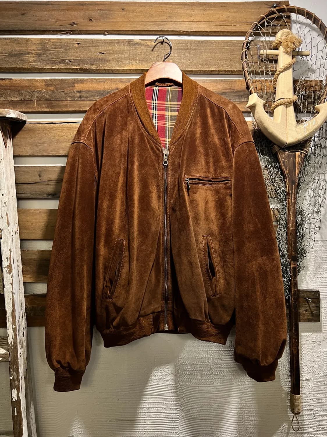 [L]90's USA 빈티지 오버핏 스웨이드 블루종 봄버 자켓 상품이미지1