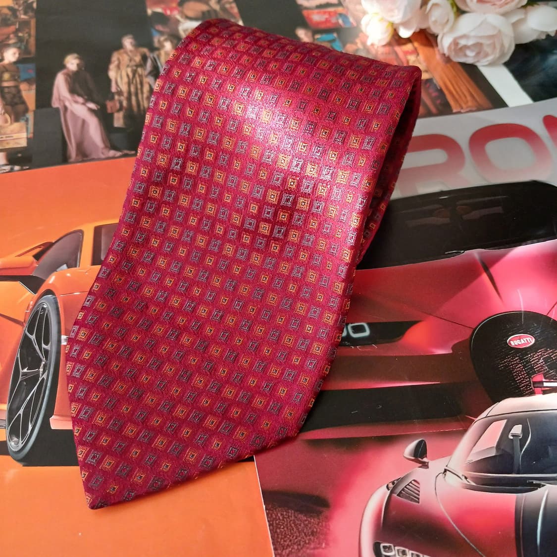알테아 실크 레드 미세 기하 패턴 넥타이 9.4cm A+등급 A18953 상품이미지2