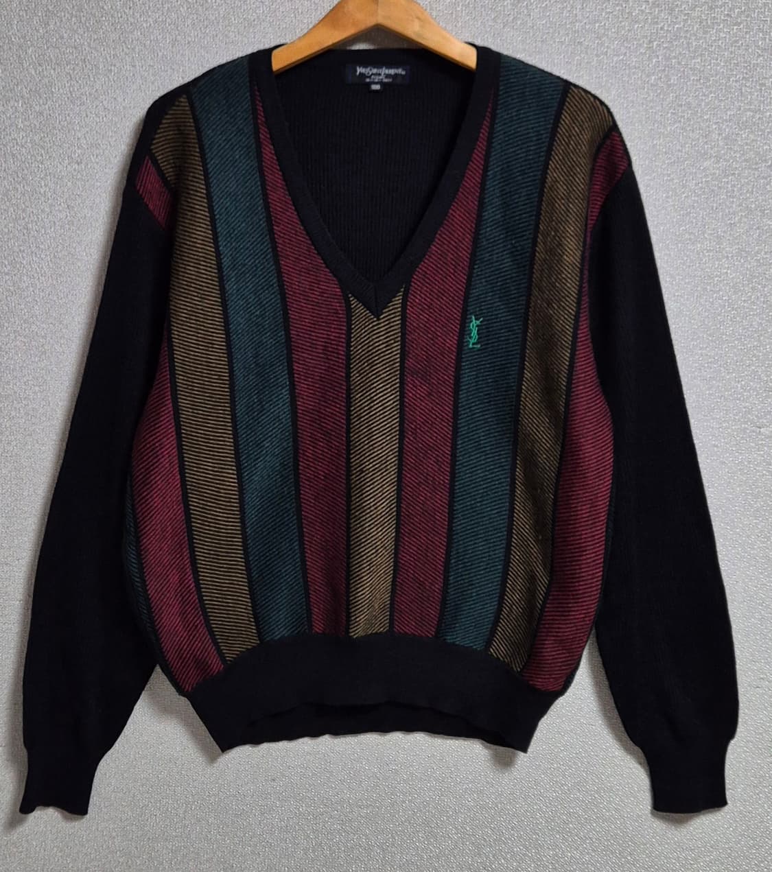 L (100) 입생로랑 빈티지 멀티컬러 브이넥 모혼방 니트 상품이미지1