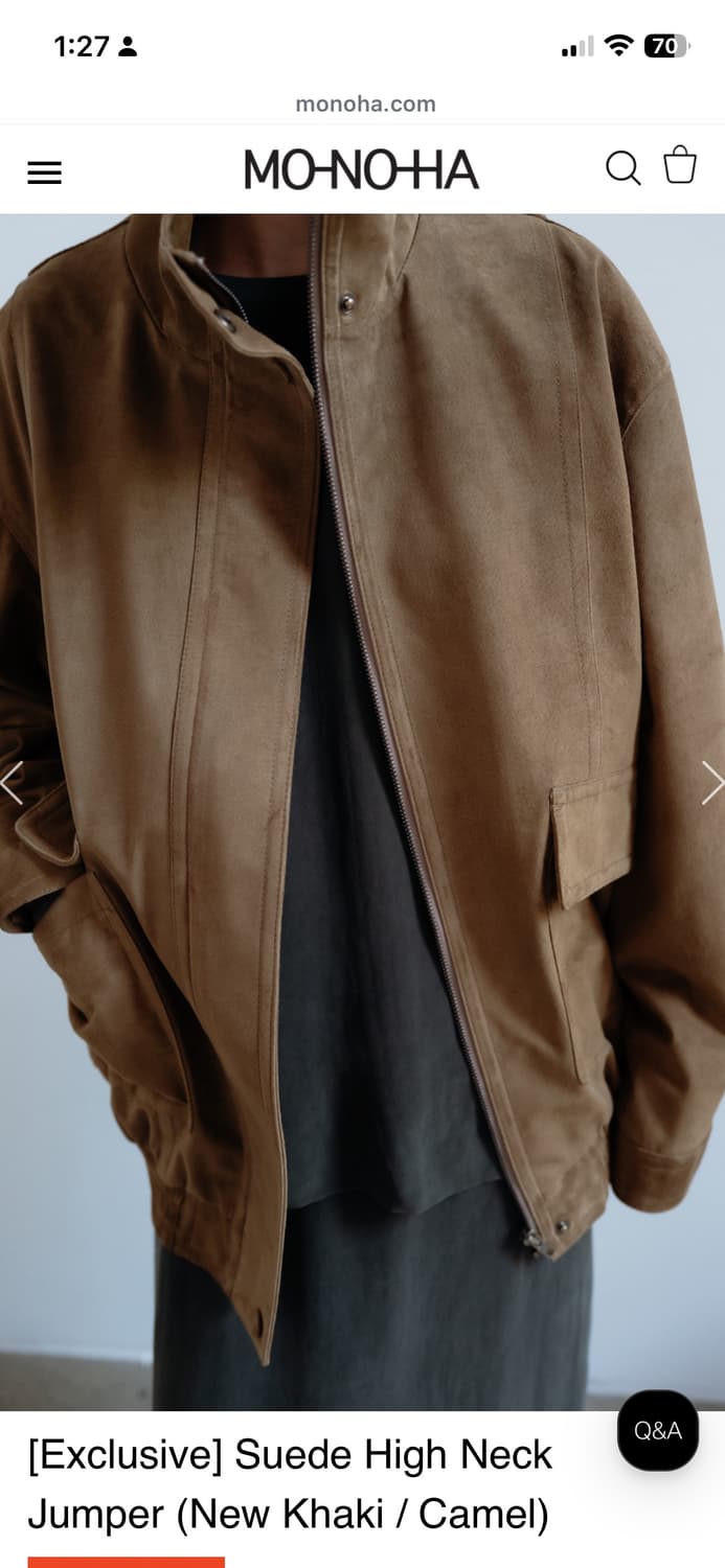 모노하 하이넥 스웨이드 점퍼 카멜  상품이미지2