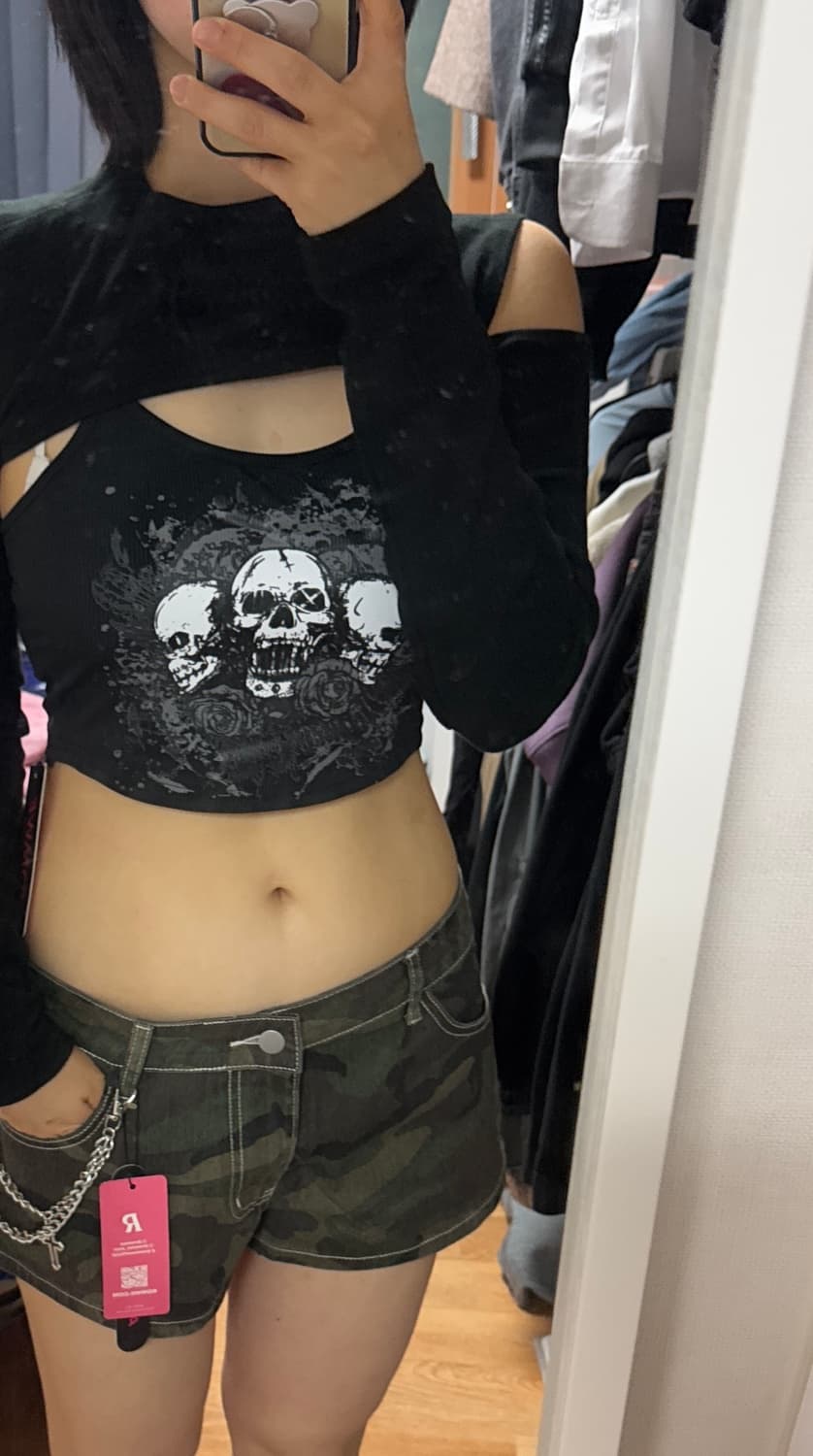 해골 체인크롭 나시티 M 새상품 (착샷있음) 상품이미지4