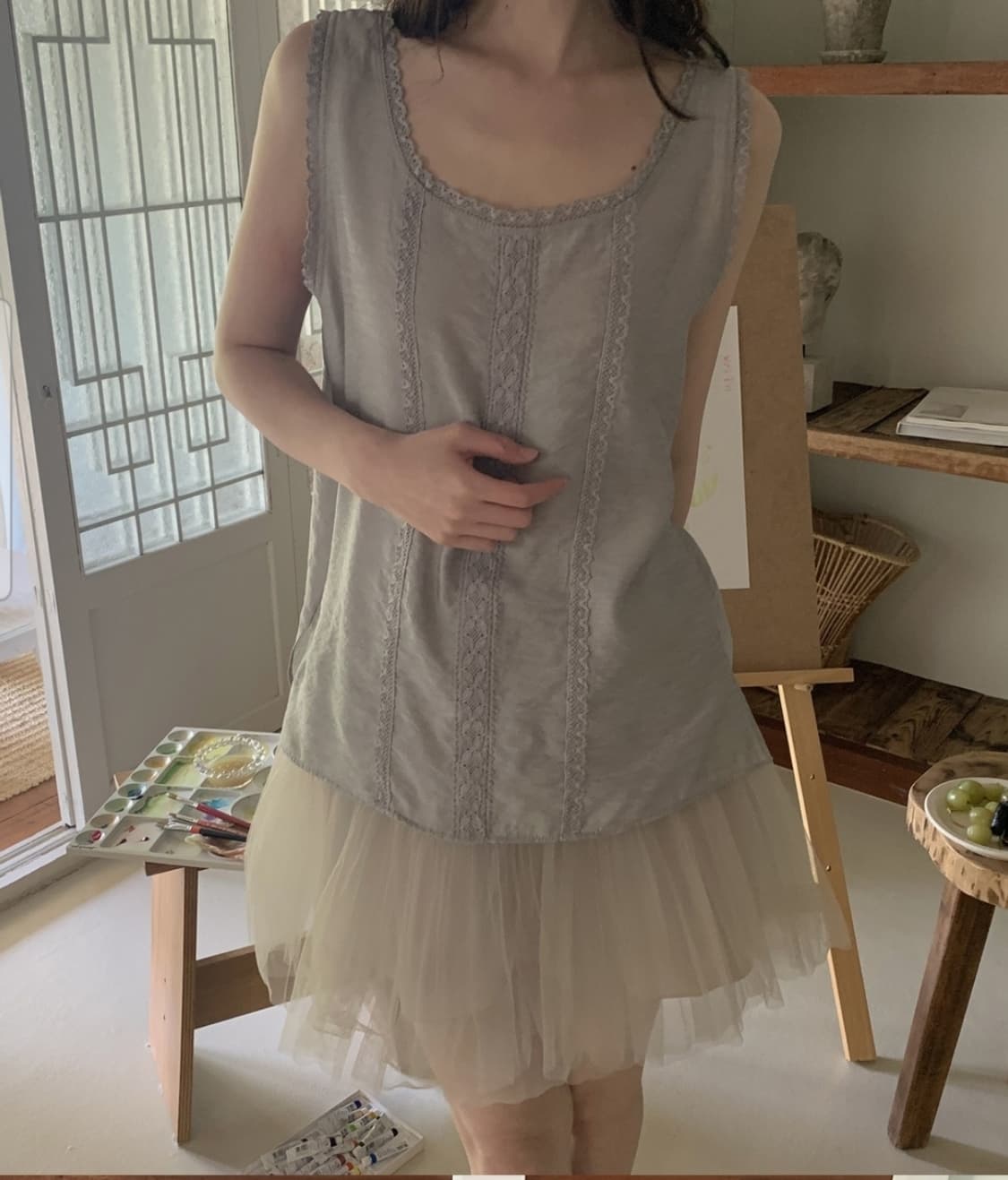 [새상품] 데일리마켓 레이스 슬리브리스 블라우스 아오이유우 청순모리걸 상품이미지5
