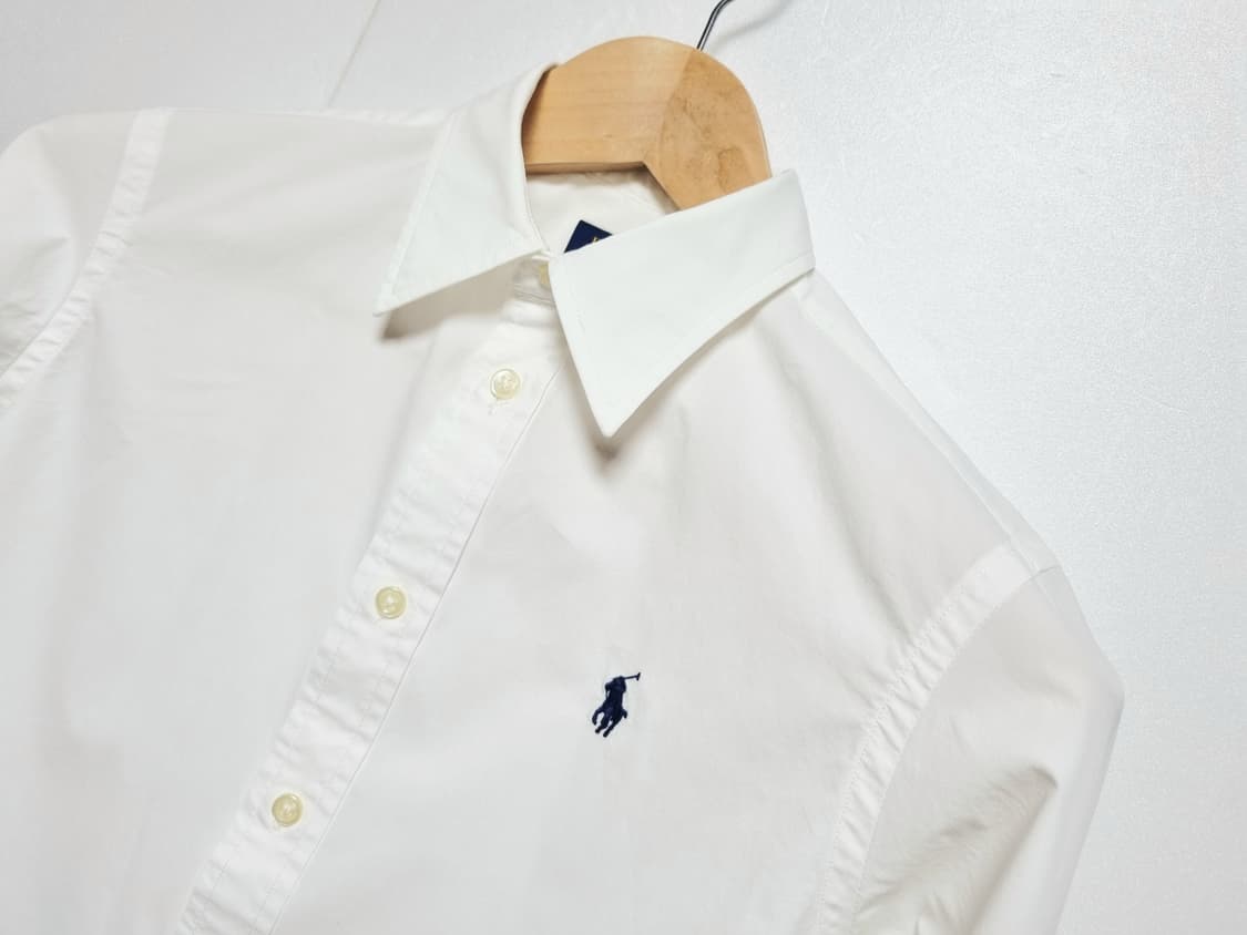 여성 QR인증 폴로 POLO 화이트 흰색 긴팔 셔츠 남방 상품이미지1