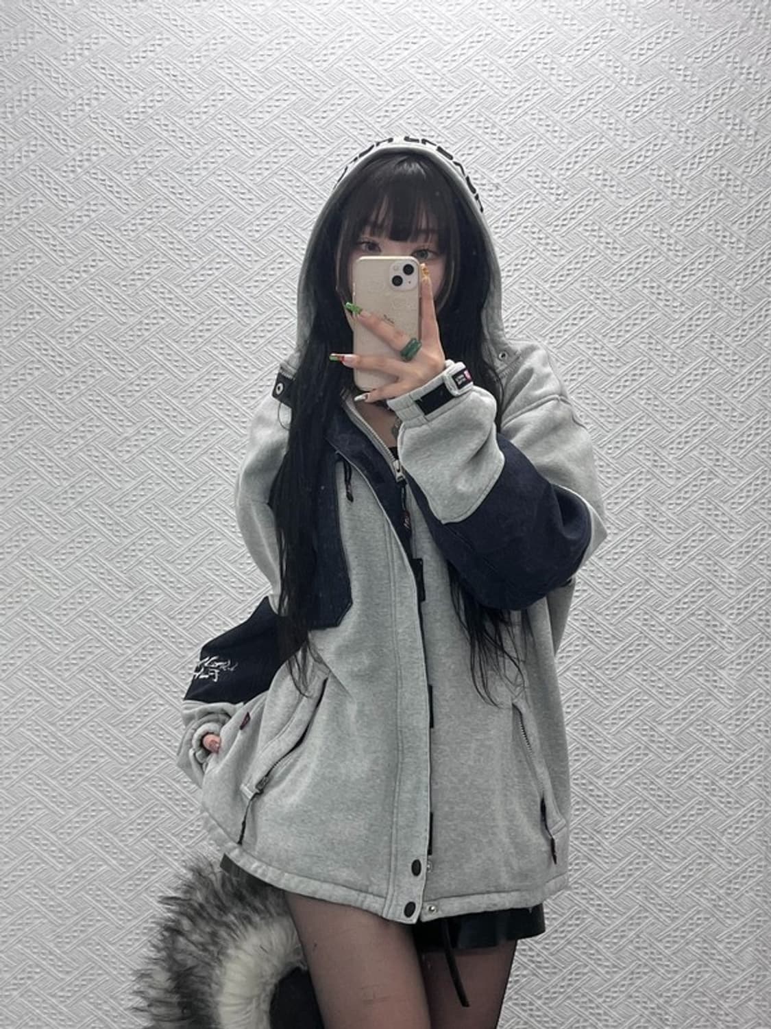 마자플라바 올드스쿨 스트릿 힙합 배색 후드집업 100 C09457 상품이미지1