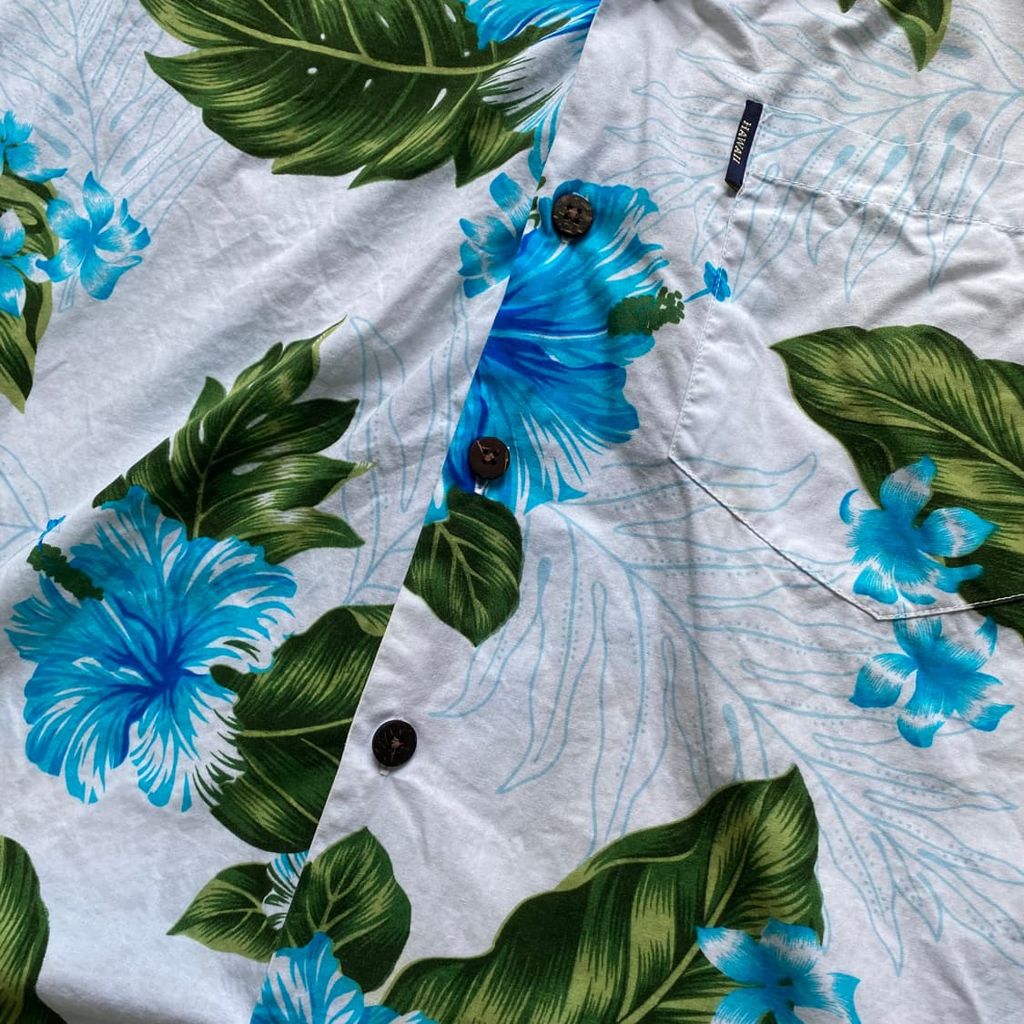 빈티지 하와이안 셔츠 흰색 파란색 꽃무늬 반팔 상품이미지3