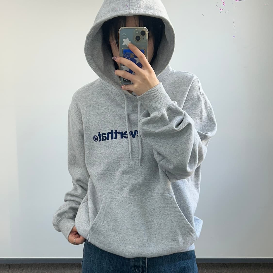 This is never that 디스이즈네버뎃 네이비로고 그레이 후드티 상품이미지2