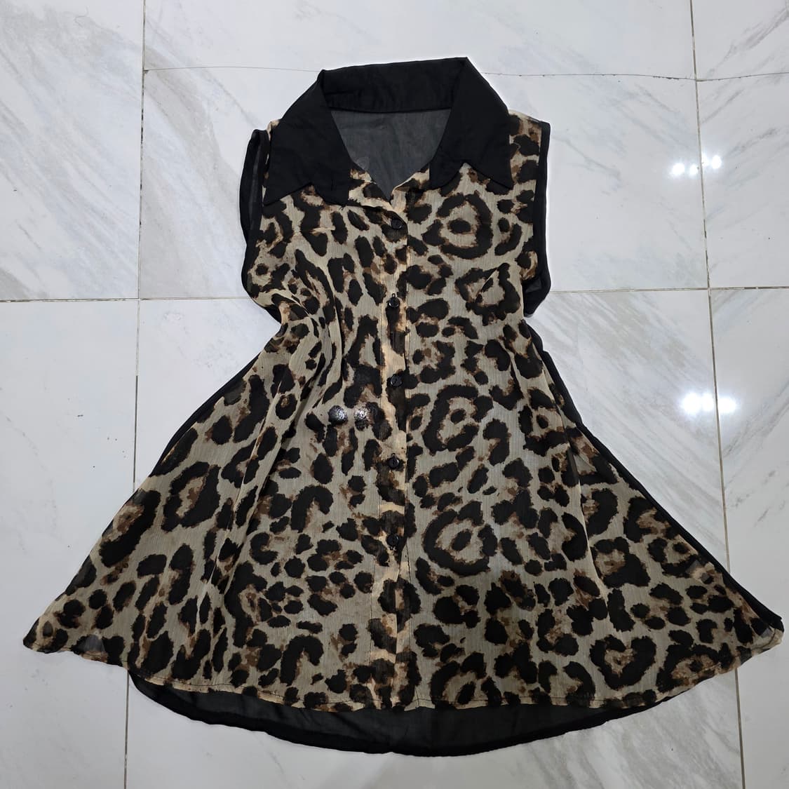 빈티지)레오파드 호피오네갸루 시스루 카라넥 슬리브리스민소매블라우스 상품이미지3