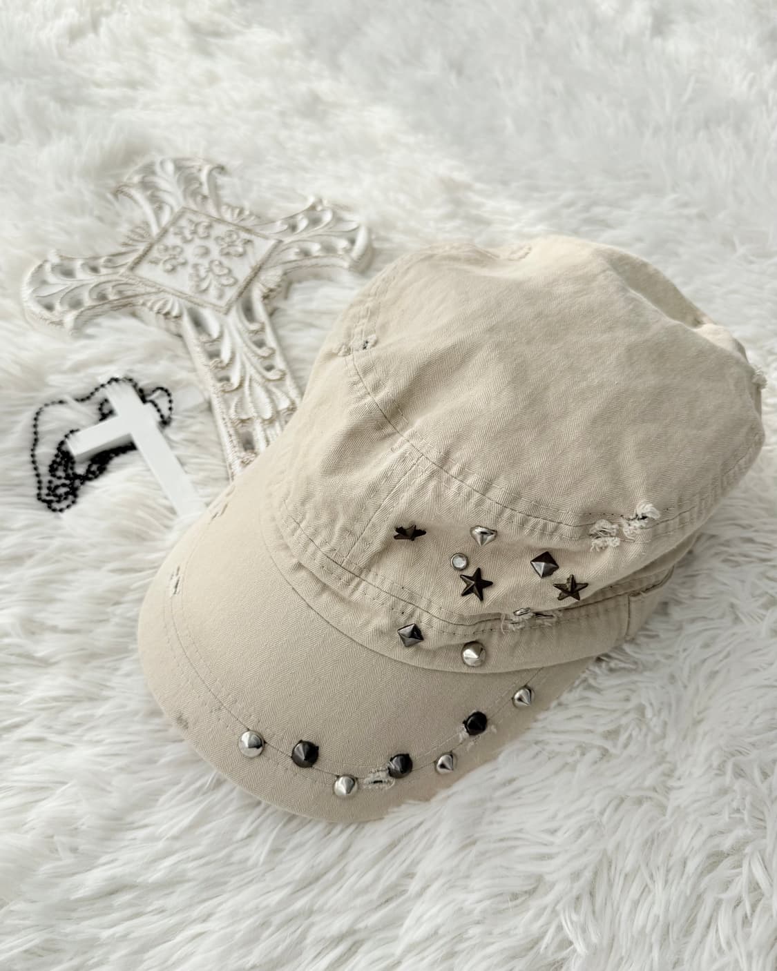 Y2K 스타 스터드 라이트 베이지 볼캡  상품이미지1