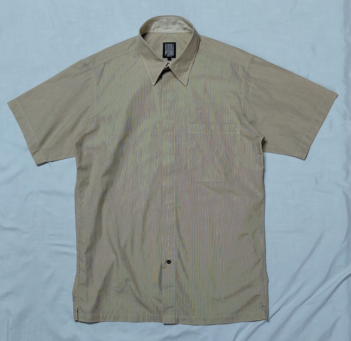 Hiroko Koshino - 스트라이프 코튼 반팔 셔츠 (L) 상품이미지1